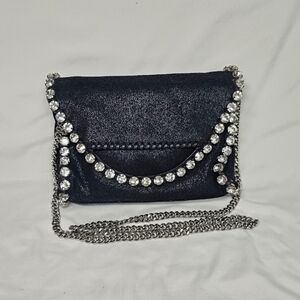 Stella McCartney Falabella Crystal Shaggy Deer Mini Shoulder Bag Black